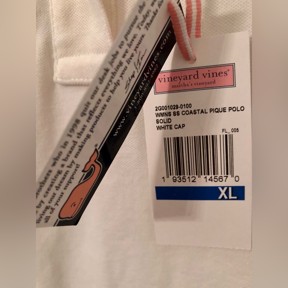 🐳 Vineyard Vines Ladies Classic Fit Polo, White Cap, Size XL - Picture 2 of 3